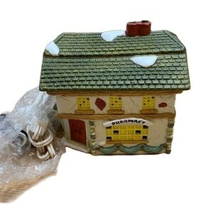 Santa’s Pride Christmas Village Pharmacy Light Up Ceramic Vintage Hand Painted